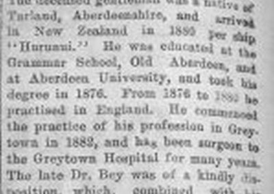 Newspaper clipping showing the obituary of Dr William Bey.