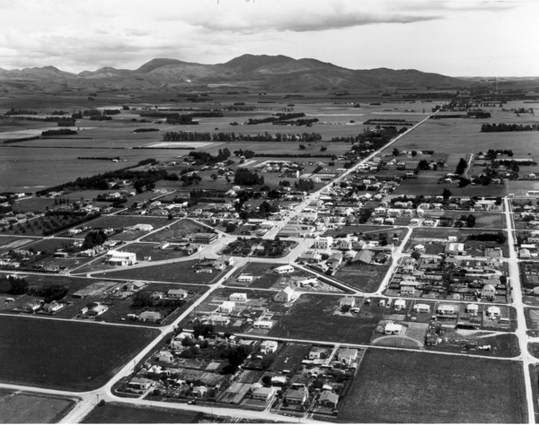 Aerial photo of Martinborough, which was planned in the shape of the Union Jack.